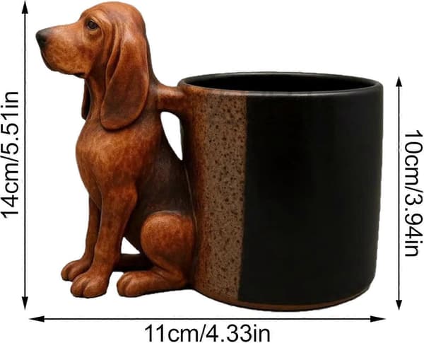 Kaffemugg med långörad hund - Hundformade dryckeskärl, resemuggar, keramisk skrivbordsmugg med innerfoder i rostfritt stål för hemmet[zd] long-eared dog