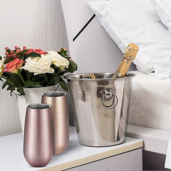 Champagne Tumbler Stilkløse Fløjter 6 Stykker Dobbeltisoleret Rustfrit Stål Mini Cocktailkopper Rosaguld til Kaffe Vin