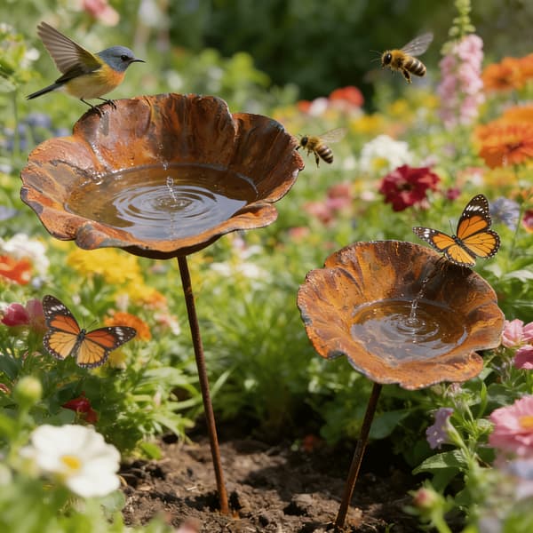 Vintage Metal Blomsterhave Topper Dekorativt Fuglebad Terrasse Græsplæne Baghave Fuglefoder 2pcs