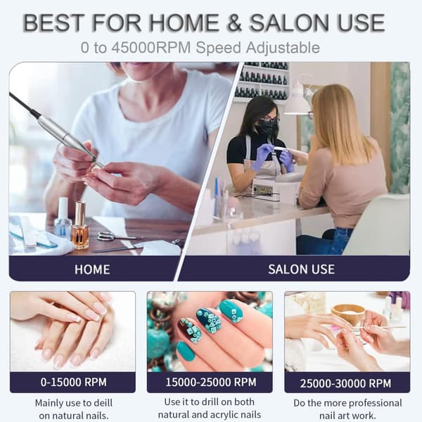 V2 Portable Electric Nail File 45,000 RPM, Professional Nail File,