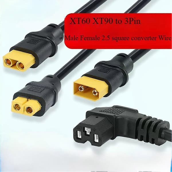 XT60 ladekabel til motorcykelbatteri hunstik til 3-benet vinklet forlængerkabelstik Sort Black Xt60 female