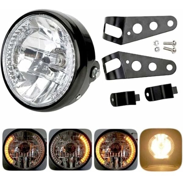 Rund motorcykelstrålkastare - LED-projektor med monteringsfäste - 12V 7\" Halogen LED.