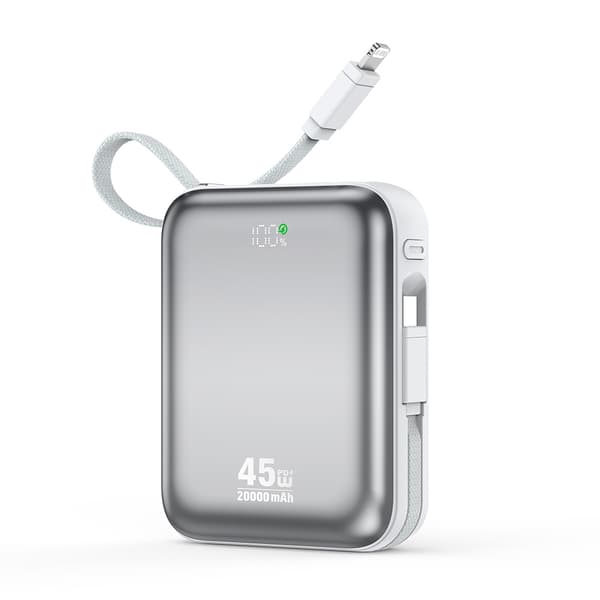 [zd]BWOO 20000mAh Powerbank med indbygget USB-C + Lightning-kabel -