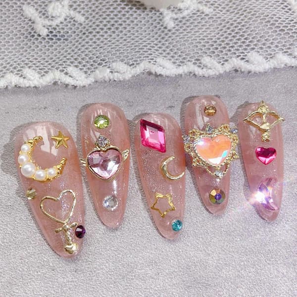 Måne Stjärna Nagelprydnader Nagelstuds Och Strass Nagelkonststuds 3D Nagelkonst[zd]