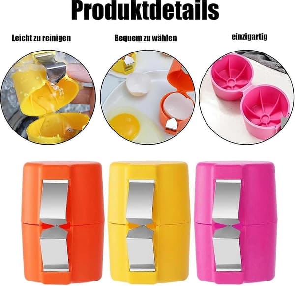 Eggeskallåpner, 5 stykker enkel eggknekker, eggåpningsverktøy (oransje, rosa, gul)