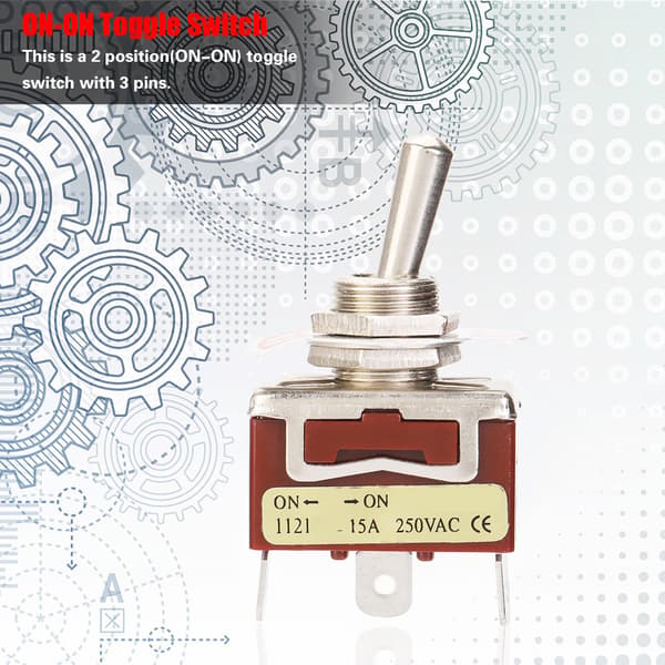 5 stk. ON SPDT vippebryter 12 mm 3 pinner 2 posisjoner 15A 250V
