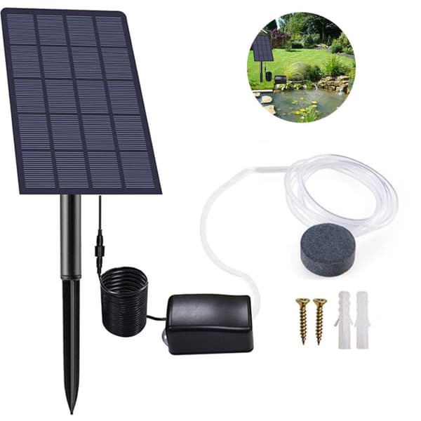 Solarluftpump. Syresättare för utomhuspool, damm och akvarium. Syrepump med luftsten.