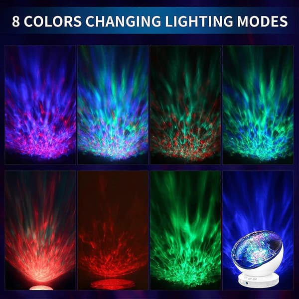 Ocean Wave Projector, LED Starry Sky Projector med fjernkontroll, 6 Natur