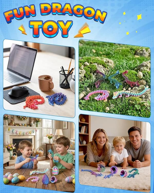 20 cm 3D-printade drakägg, ledad drakleksak för barn och tonåringar, påskkorgsfyllning, unik påskpresent för pojkar och flickor, 4-pack