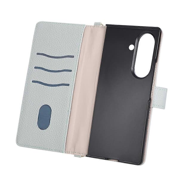 Kompatibel med Samsung Galaxy Z Fold8 Ultra Plånboksfodral Triangulär skarvning Dragkedja Läder Telefonfodral med handledsrem Blue