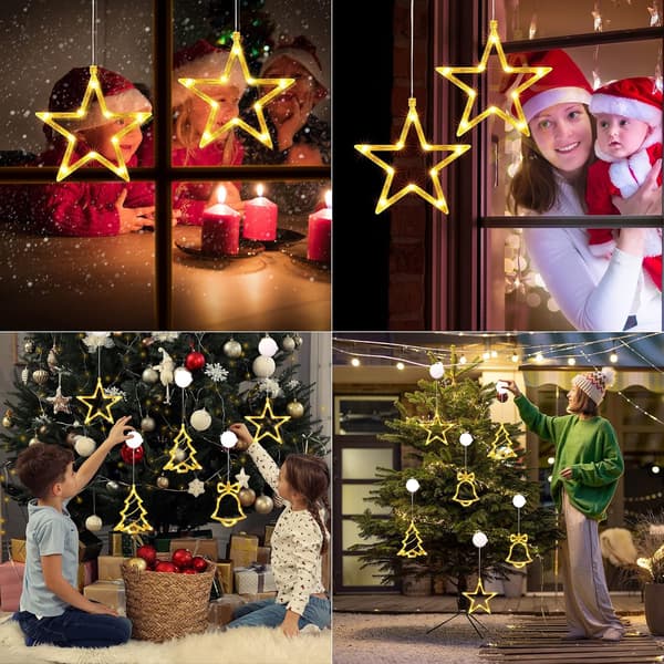 2 LED stjerne julelys, varm hvit, med sugekopp, innendørs vindu fe lys[zd]