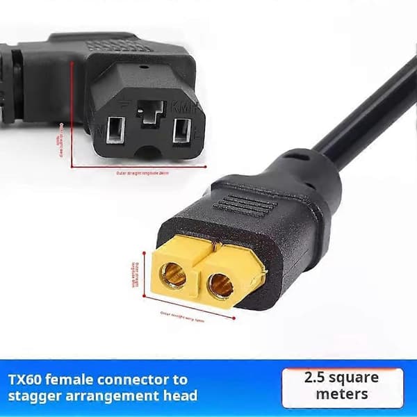 XT60 ladekabel til motorcykelbatteri hunstik til 3-benet vinklet forlængerkabelstik Sort Black Xt60 female