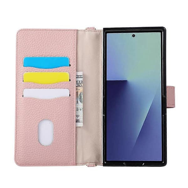 Kompatibel med Samsung Galaxy Z Fold8 Ultra Plånboksfodral Triangulär skarvning Dragkedja Läder Telefonfodral med handledsrem Pink
