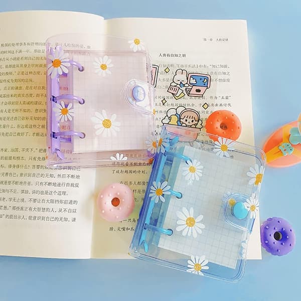 Mini Daisy 3 Ringbind Omslag Klart PVC Notesbog Omslag Beskytter Løsblad (Blå) Blue