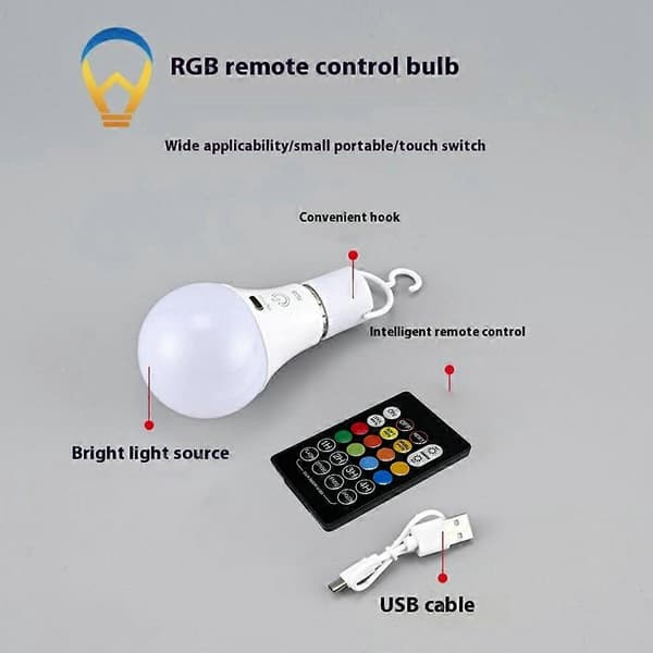 E27 RGB Rechargeable Light Bulb with Remote Control and Timer Dimmable Touch Control 2700