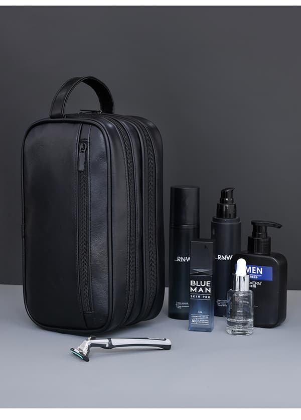 Dobbeltlags toilettaske med stor kapacitet til mænd, bærbar vandtæt makeuptaske og kosmetikorganizer (sort) Black