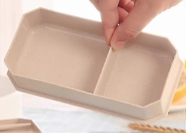 1 stk Mikrobølgeovn Matboks Hvetehalm 2-lags Servise Matbeholder (beige)[zd]