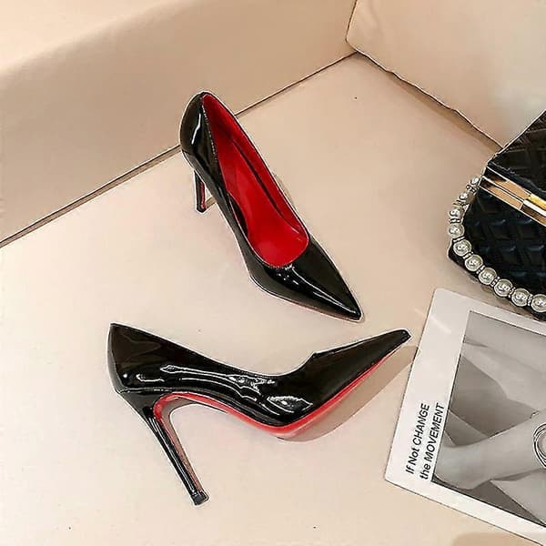 Røde pumps til kvinder, sexede spidse sorte tynde højhælede sko 8cm 10cm 6cm bryllupssko 38