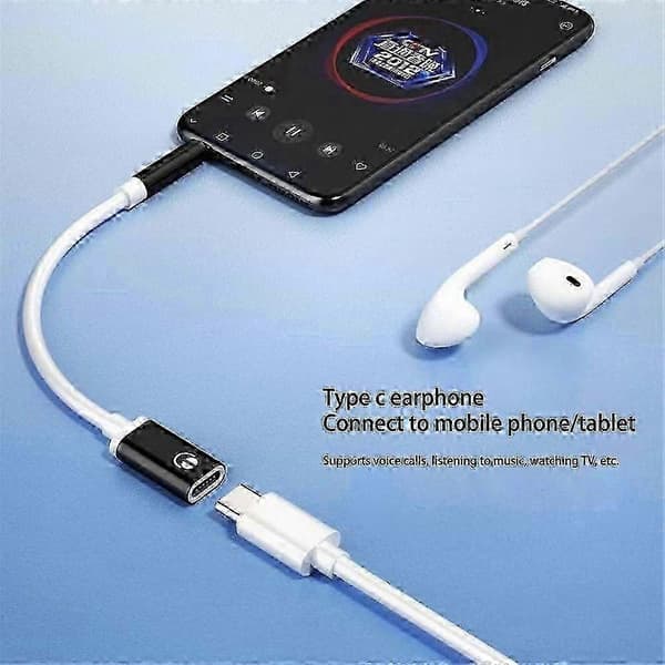 USB-C til 3,5 mm hovedtelefonadapter, rundt fladt design til telefoner og laptops black