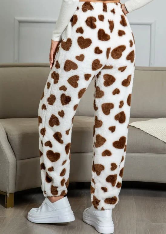 Bløde joggingbukser til damer fleece lounge pyjamasbukser mørkebrun+hvid Dark Brown+White Dark Brown+White XL