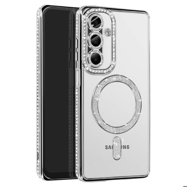 Deksel - Samsung Galaxy A26 - Diamant - Sølv Strass - Kompatibel med MagSafe Grå