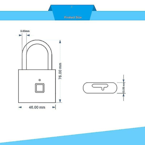 Fingeravtryckshänglås Smart Fingeravtryckslås, USB Cha