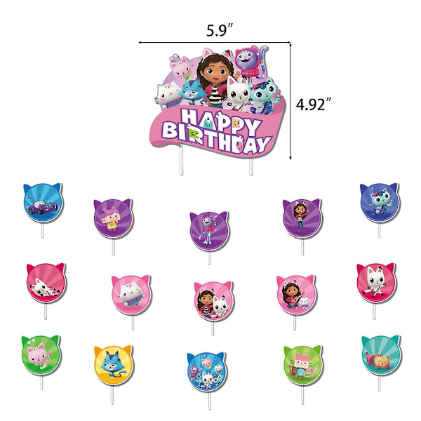 [QD] Gabby's Dollhouse Tema Barnkalas Dekorationer Kit Banner Ballonger Tårtdekoration Dekorationsset