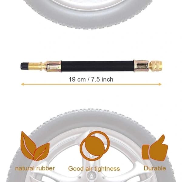 QU-4 stk. ventilforlænger og 2 stk. klemmer, længde 19 cm, ventilforlænger, ventiladapter, luftventilforlænger, til lastbil, A