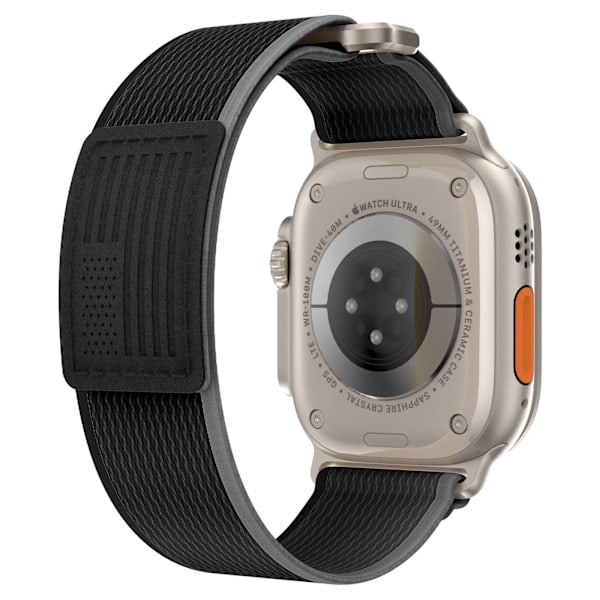 [QD] Apple Watch-armbånd 42mm 44mm 45mm 49mm, mykt nylonflettet borrelåsbånd for Apple Watch Ultra 2 Ultra Series 9 8 7 SE 6 5 4, svart/grå
