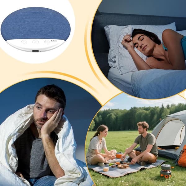 Bluetooth pudhøjttaler med hvid støj, sleep-timer og ikke-i-øre-lyd til afslappende nætter, blå