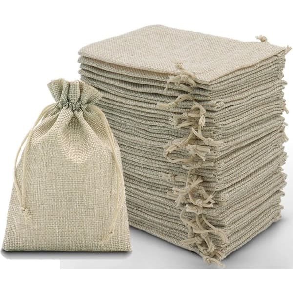 \"QD\" 30 kpl Intckwan Juuttikassit, 10x15cm, Pienet lahjapussit kiristysnyörillä
