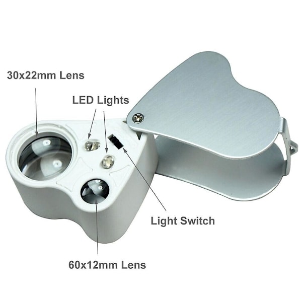 \"QD\" 30X - 60X Juvelerlupe med LED-belysning