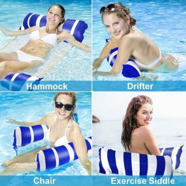 QU/2-delt Pool Float Hengekøye, 4-i-1 Multifunksjonell Oppblåsbar Pool Hengekøye med Mesh, Oppblåsbar Solseng for Voksne og Barn, Por