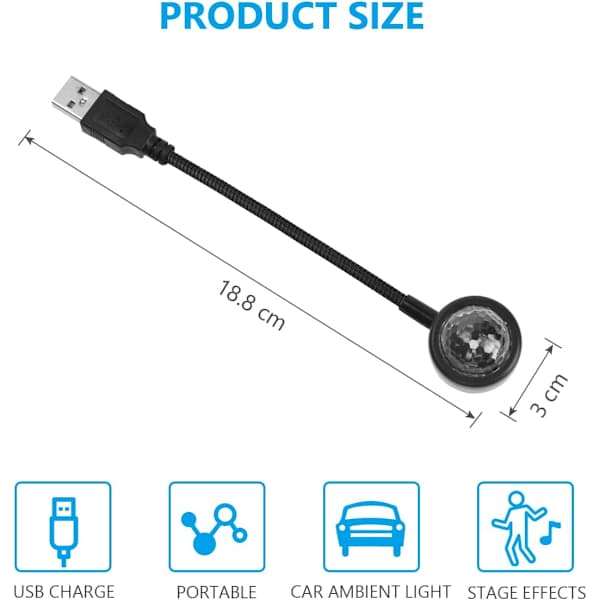 USB taklampe for bil, Mini romantisk USB LED interiørlys med