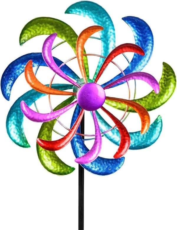 Fargerik vindklokke 124 x 30 cm – Roterende vindspinner hagedekorasjon vindmølle