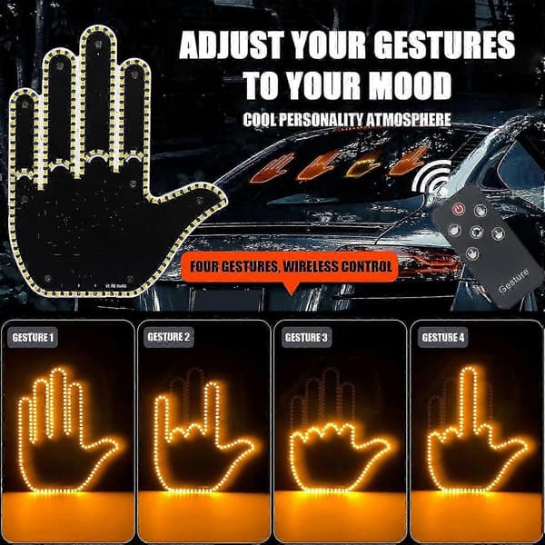 Road Mate Håndsignal, Bil LED Fingerlys med Fjernkontroll_FO Men