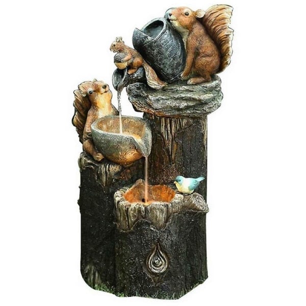 [QD] Hagedyrsstatue Solfontene LED-lys Hagekunst Dekor Utendørs Hageskulptur (A)