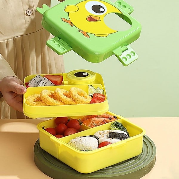 \"QD\" Lunchlåda med bestick och kryddfacksavdelare, mikrovågssäker matlåda, grön vattentät matbehållare
