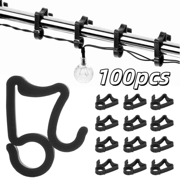 100-pak lysclips, udendørs design, til lyskæder, sort