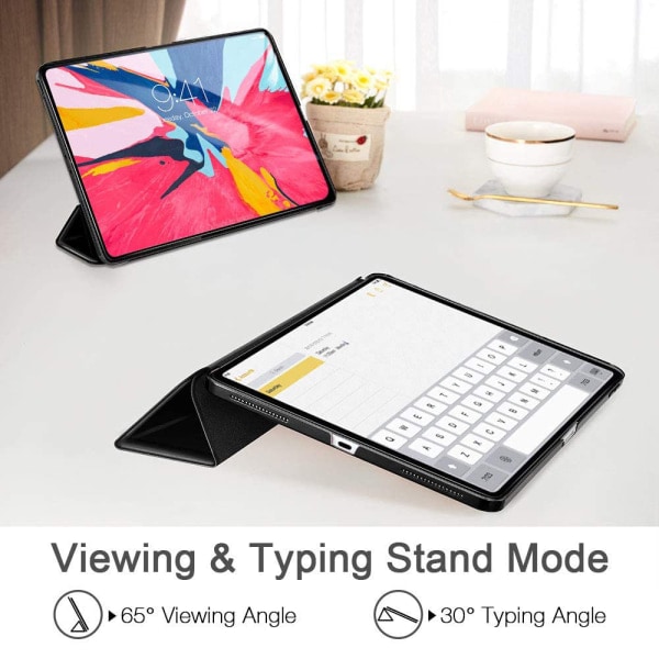 [QD] Etui, praktisk magnetisk fastgørelse understøtter Apple Pencil-parring og opladning Tri-Fold vertikalt etui - Sort