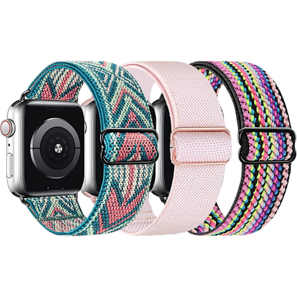 [QD] Elastiske nylonremme kompatible med Apple Watch 38mm 40mm 41mm, justerbare, til iWatch Series Ultra 8 7 6 SE 5 4 3 2 1, 3-pak