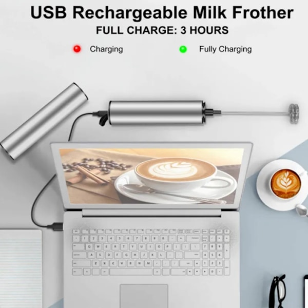 QU. Melkeskummer Håndholdt Kaffeskummer Elektrisk Visp, USB Oppladbar Skummaskin Boblemaskin Eggvisp For Varm Sjokolade