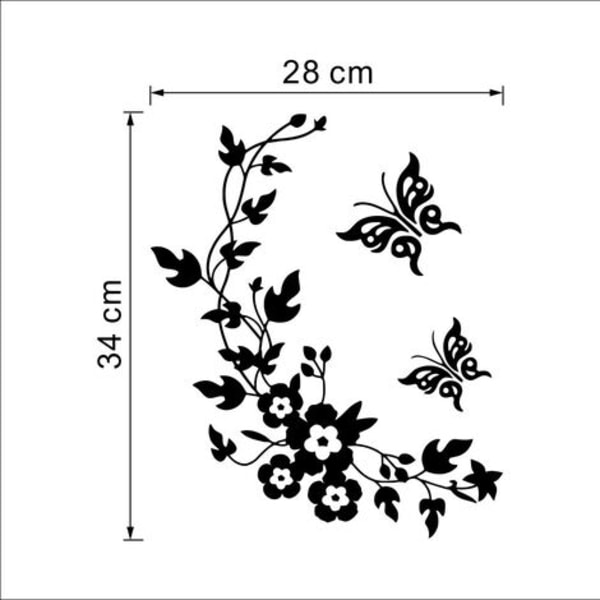 #QD# DIY Fjärilsblomma Badrum Heminredning Väggdekaler Dekorativ Toalettdekal Pålitlig Kvalitet Hållbarhet (Svart)