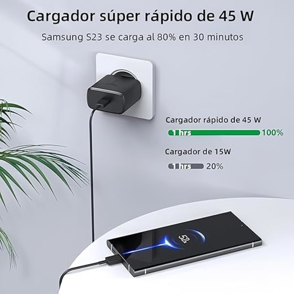 [QD] 45W USB C Lader - Superrask Lading for Samsung Galaxy S24/S23/S22 & A-Serien - Inkluderer 2m USB C Kabel
