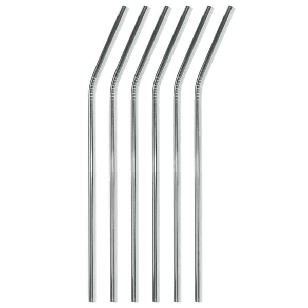/QD/6x Böjda Sugrör i Metall - Silver