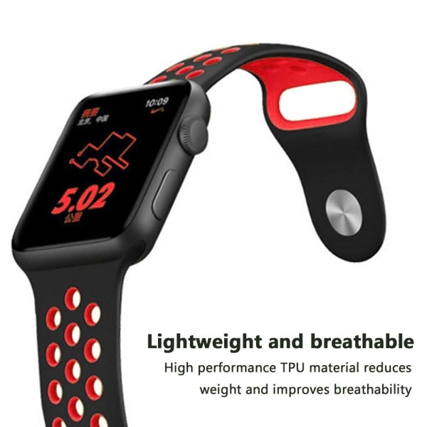 [QD] Yhteensopiva Apple Watch -rannekkeen kanssa 38-40mm/42mm-44mm, hengittävä silikoniurheiluranneke - 38/40mm musta punaisella