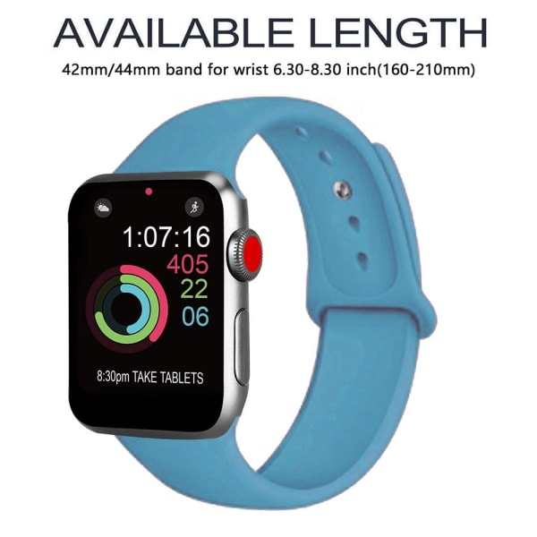 [QD] Sportarmband kompatibelt med klocka 42-44 mm, mjukt silikonersättningsarmband, sportarmband kompatibelt med iWatch Series 5/4/3/2/1, S/M, M/L-blå