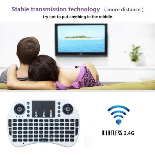 QD-CQBB Mini 2.4GHz Multimedia Kannettava Langaton Mini-näppäimistö Touchpad-hiirellä - i8 Taustavalaistu (Litiumakku) Valkoinen