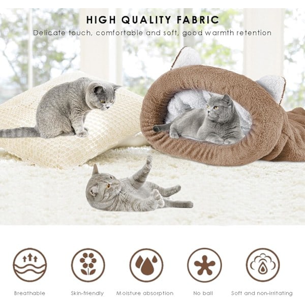 \"QD\" Sovesæk til kat, varm kæledyrsseng i fleece, blød vaskbar katteseng, sæk, tæppe, måtte til kat og hvalp - 50 x 40 CM