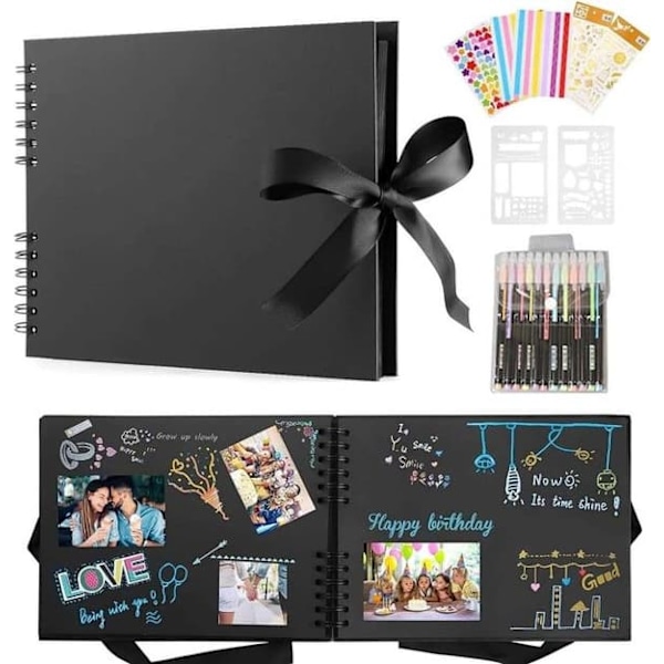 /QD/Scrapbook-fotoalbum, DIY-fotoalbum med 12 penner, 80 sider, gaver til bryllupsreiser